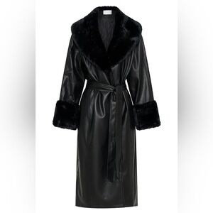 Meshki Rebekah Oversized Pu Trench Coat With Fur Trim - Black XXS